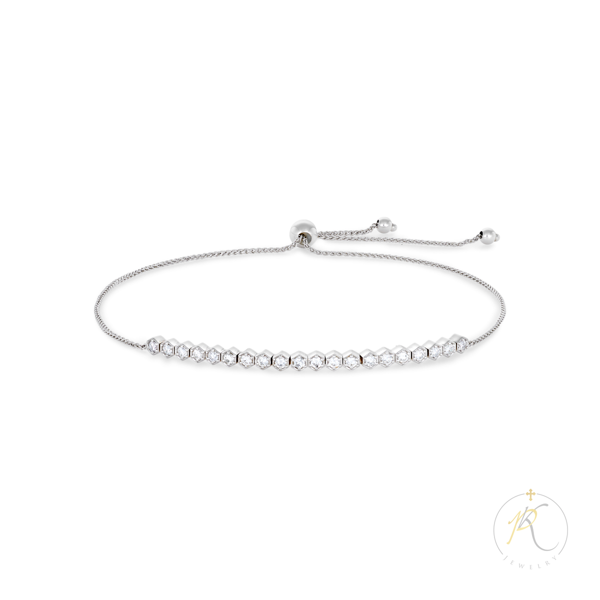 14K White Gold Chain Bolo & Diamond Design Bracelet image 0