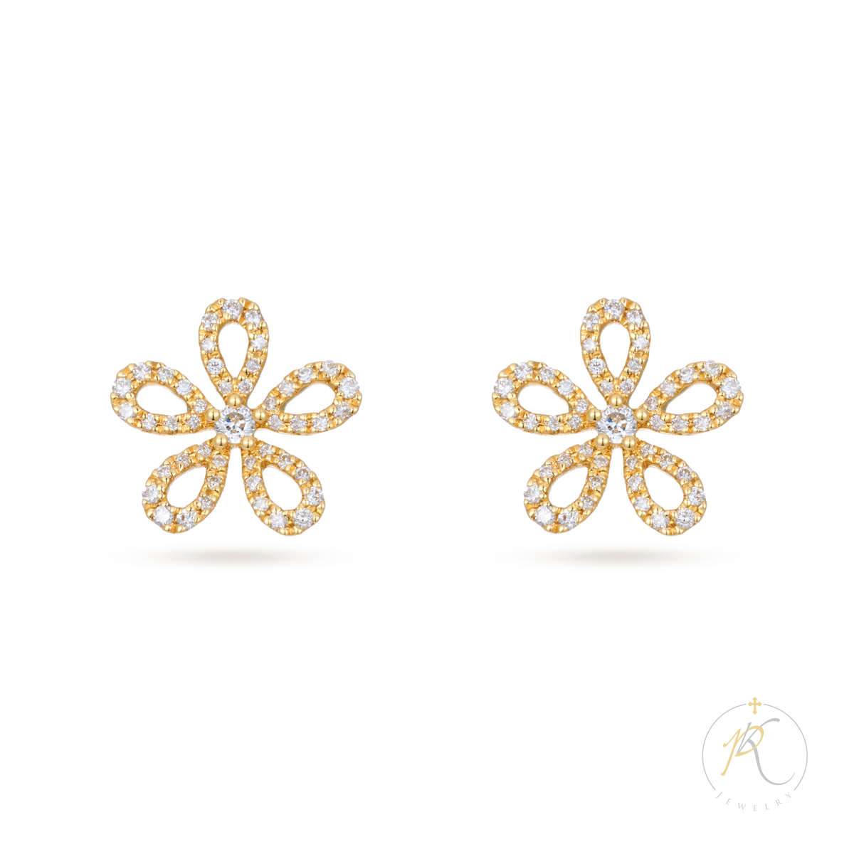 18K Yellow Gold & Diamond Flower Earrings image 0