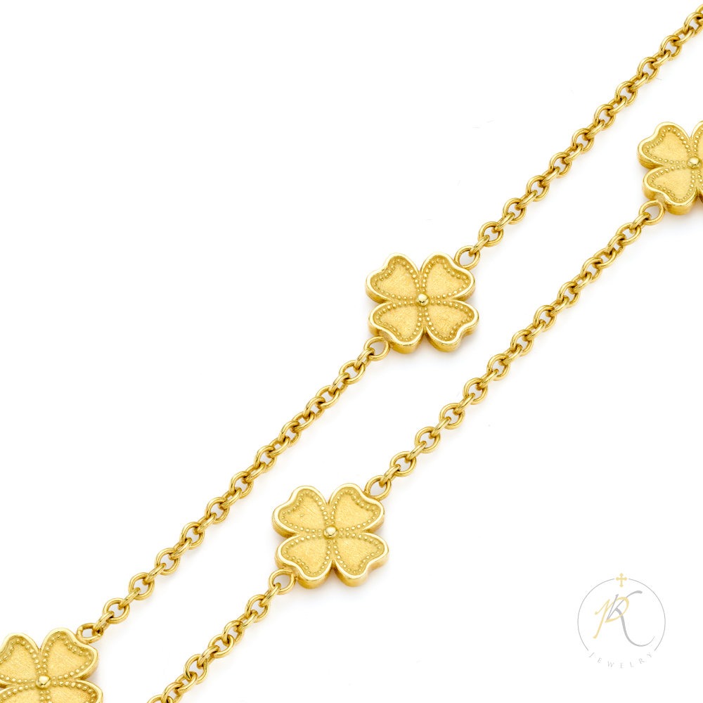 18K Long Gold Necklace-3DFlower image 1