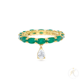 18K Yellow Gold & Dangling Diamond Emerald Ring image 0