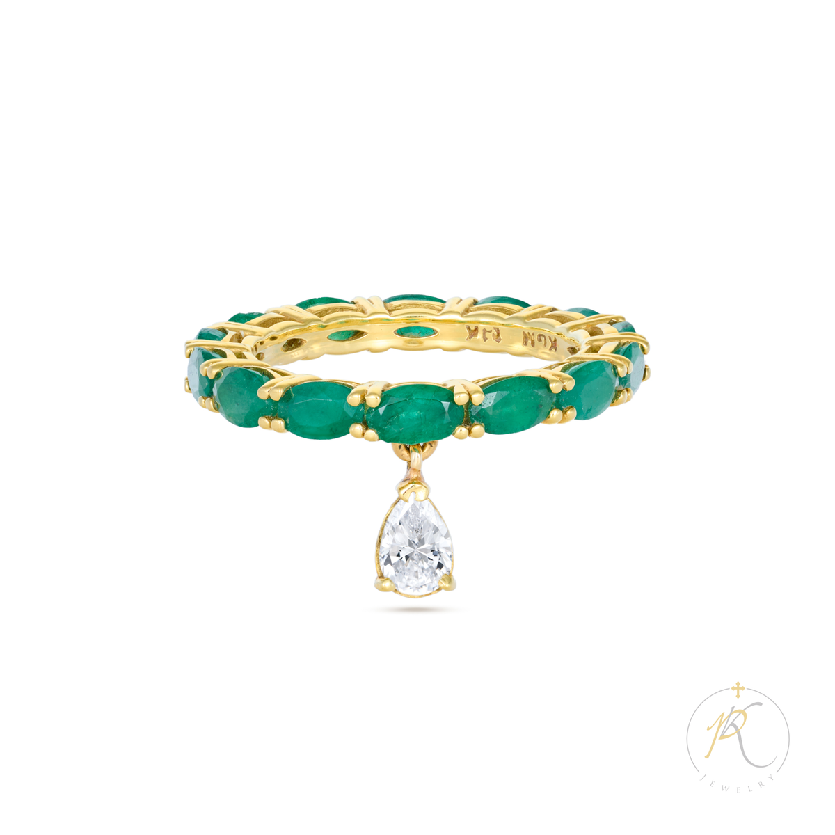 18K Yellow Gold & Dangling Diamond Emerald Ring image 0