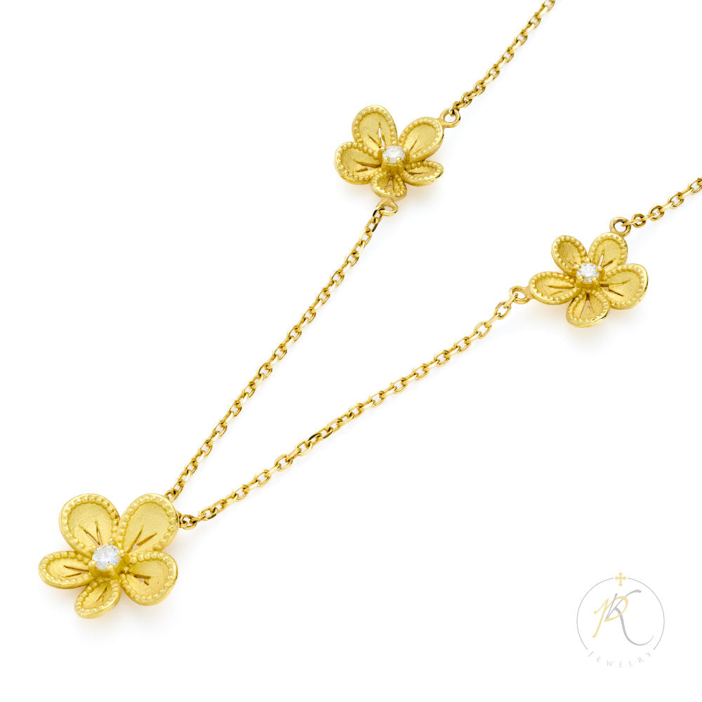18K Gold Necklace & Diamonds - 2D Flower image 1