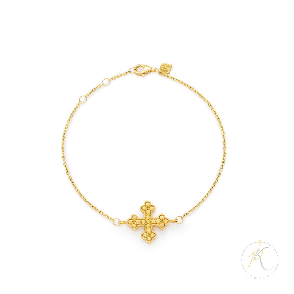 18K Yellow Gold Bracelet & Cross - adjustable image 0