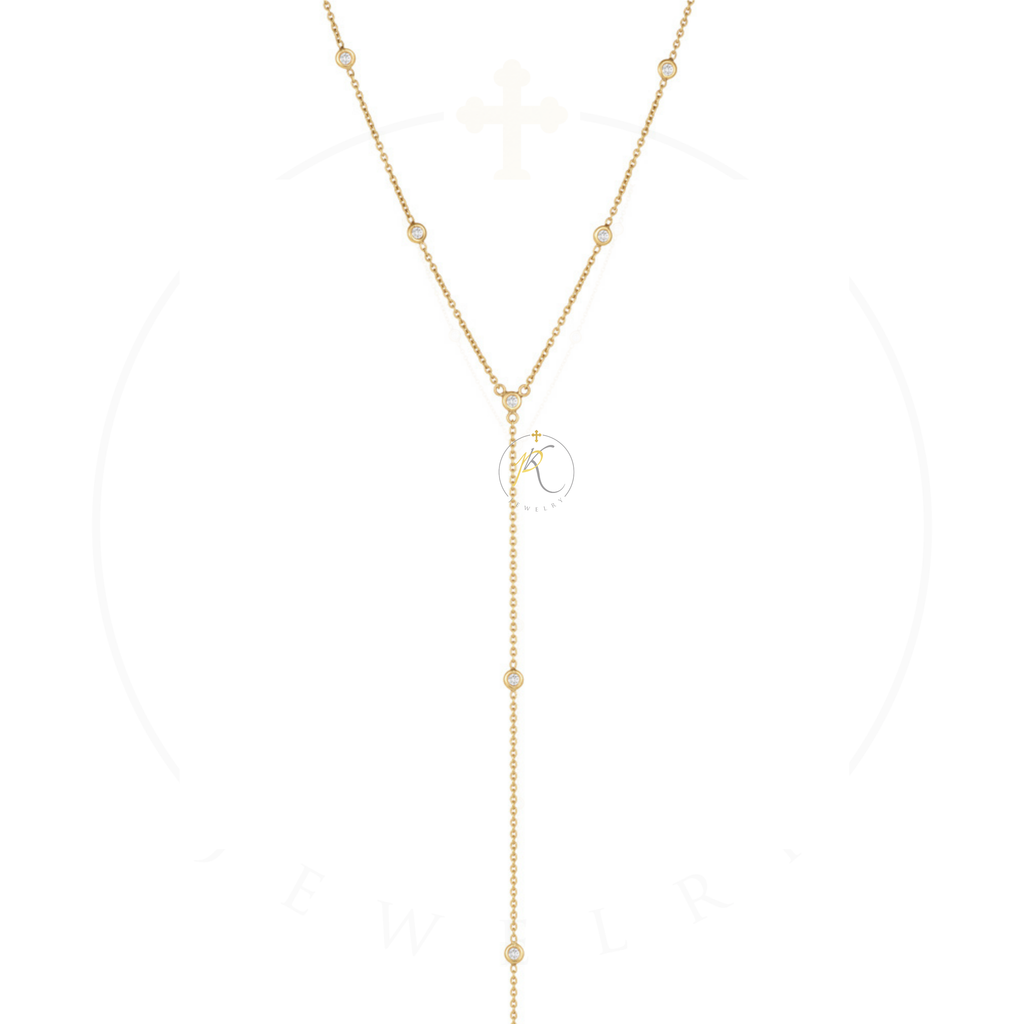 14K Gold Diamond Lariat Adjustable Necklace