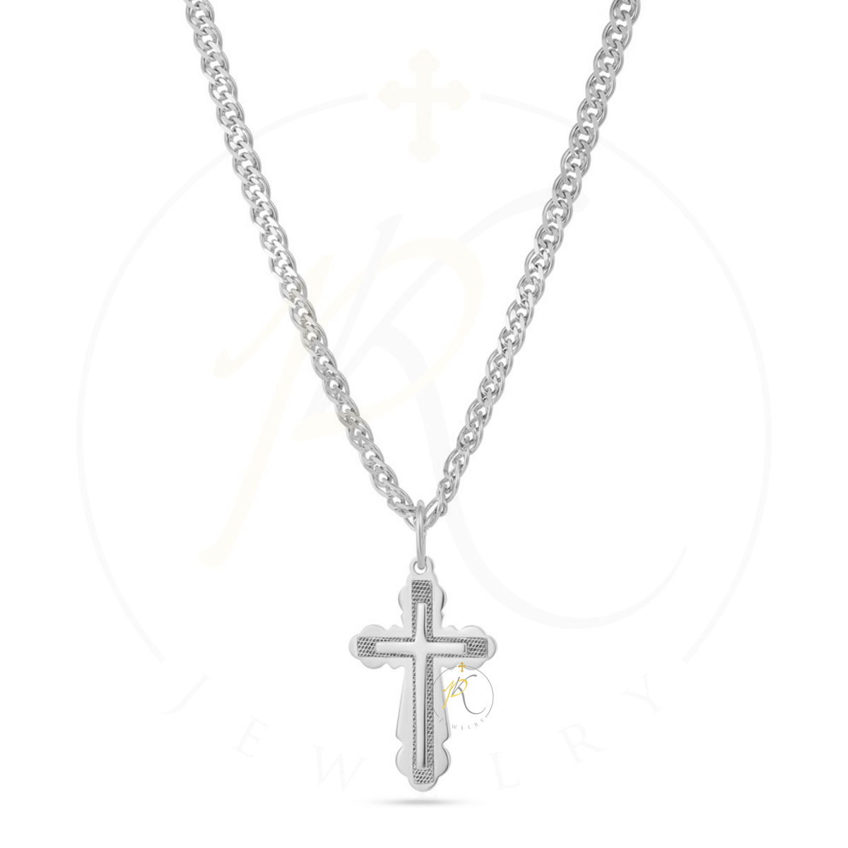 Serbian Orthodox Carved and Edged Cross Necklace