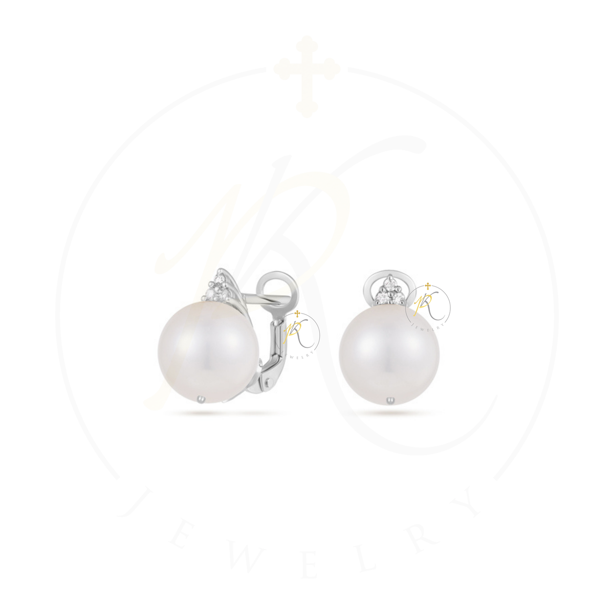 18K "The Crown" Freshwater Pearl and Diamond Clip Earrings