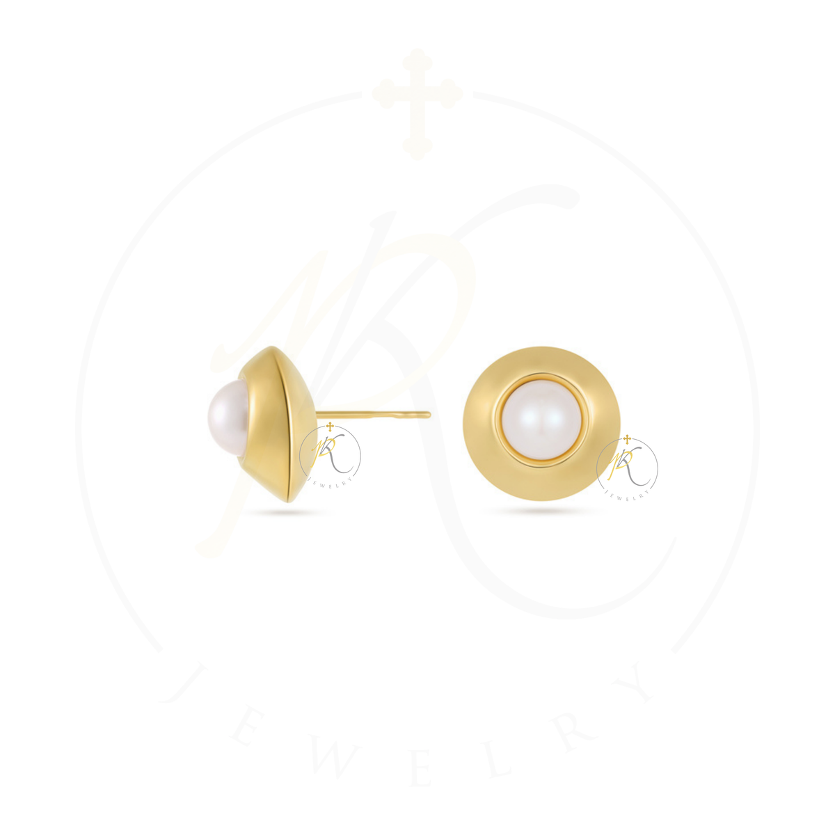 14K Gold & Freshwater Pearl Interior Stud Earrings