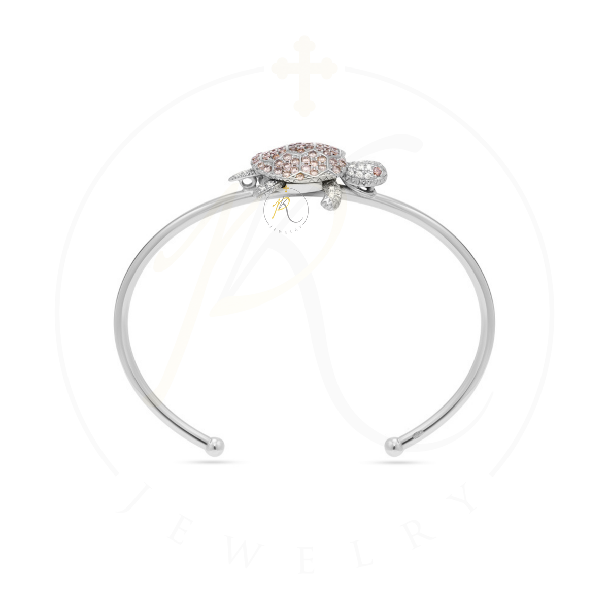 18K White Gold Pink Diamond Turtle Sculpted Cuff Bracelet