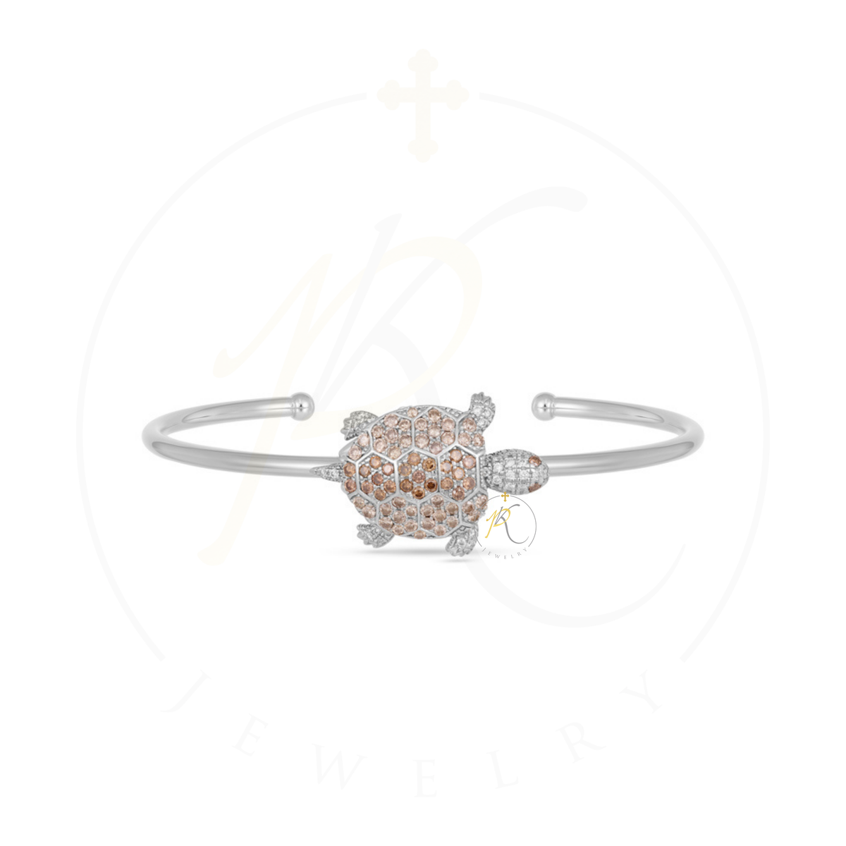 18K White Gold Pink Diamond Turtle Sculpted Cuff Bracelet