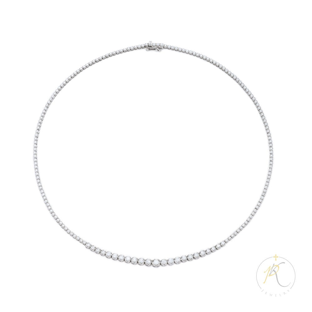 18K White Gold & Diamond Tennis Necklace - Graduated & Clasp Secured image 0