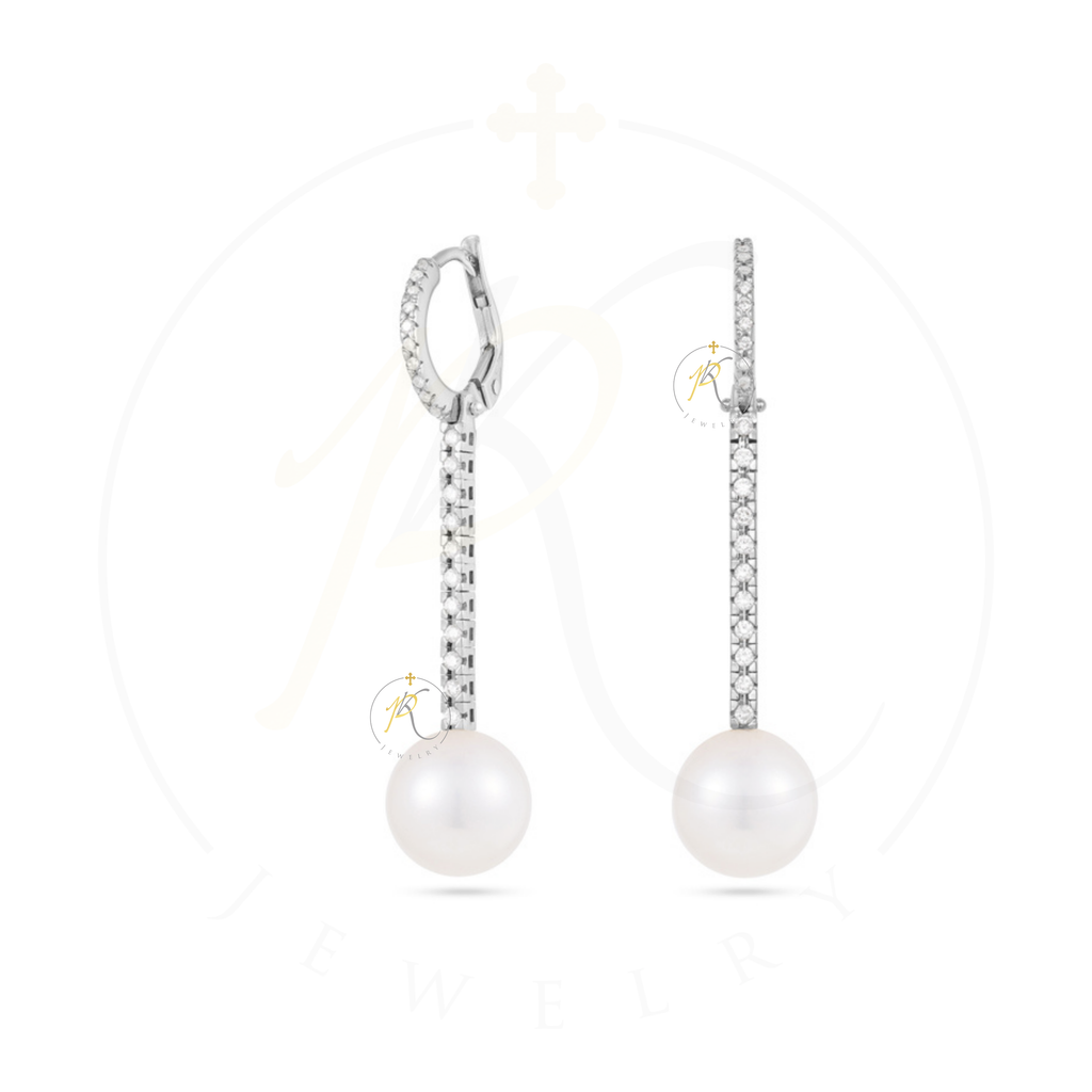 18K "The Drop" Pearl and Diamond Bar Earrings