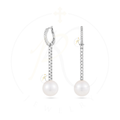 18K "The Drop" Pearl and Diamond Bar Earrings