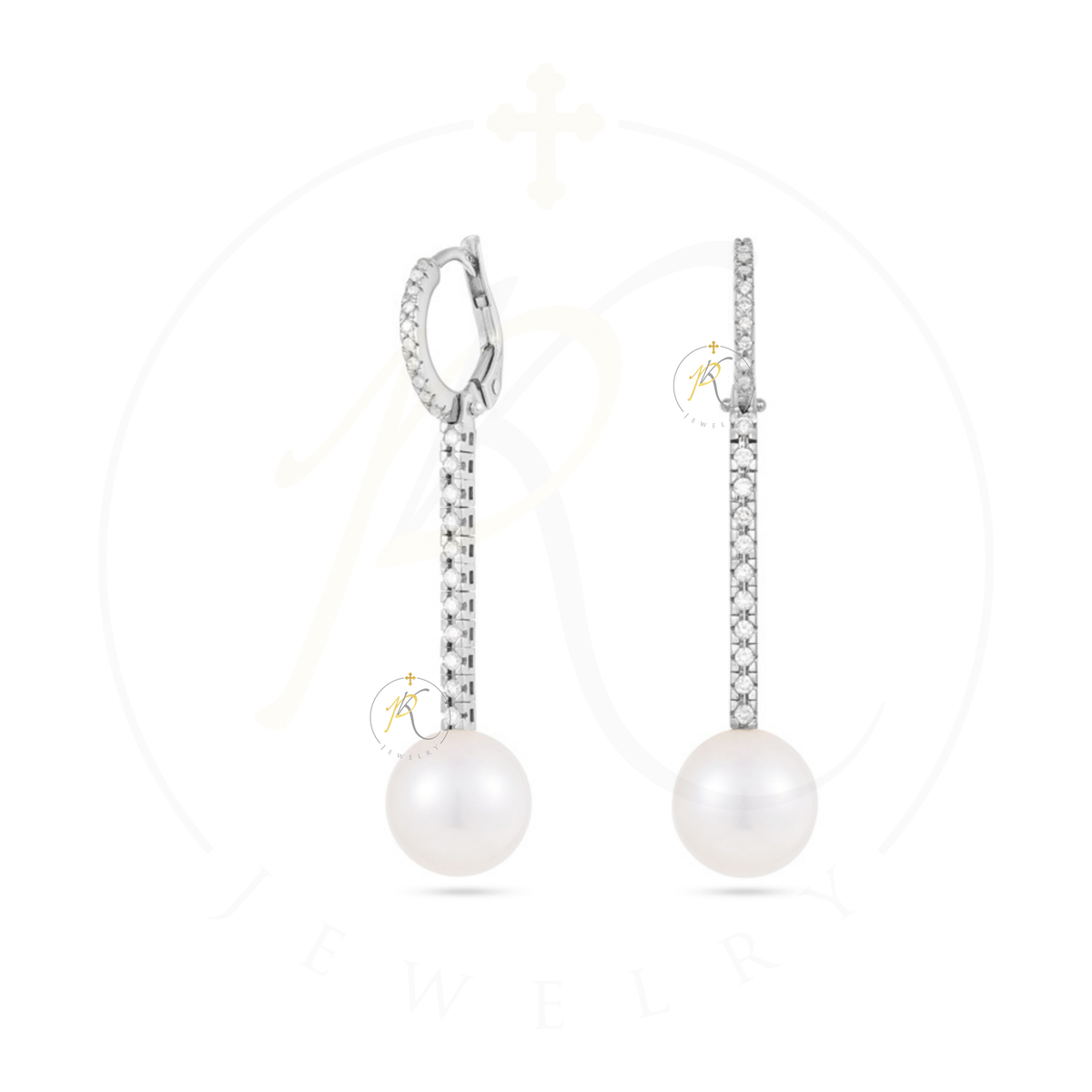 18K "The Drop" Pearl and Diamond Bar Earrings