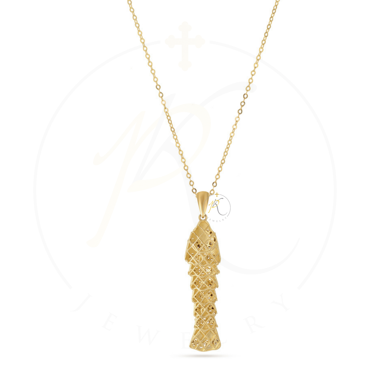 14K Gold Diamond-Cut Fish Necklace Pendant | Italian Artisan