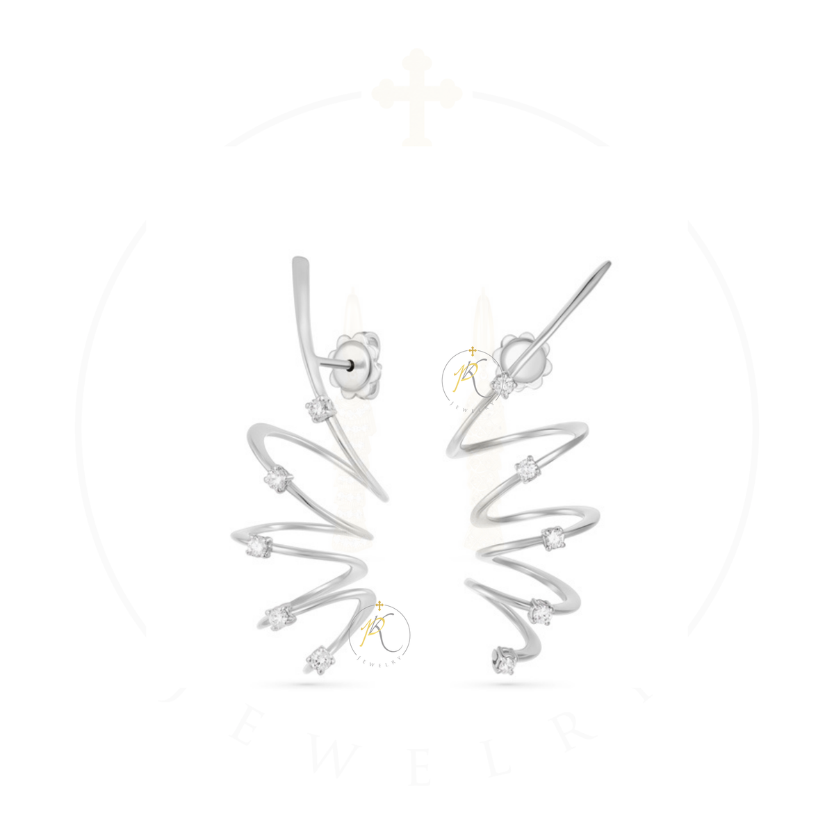 18K White Gold Diamond Sculptural Spiral Earrings