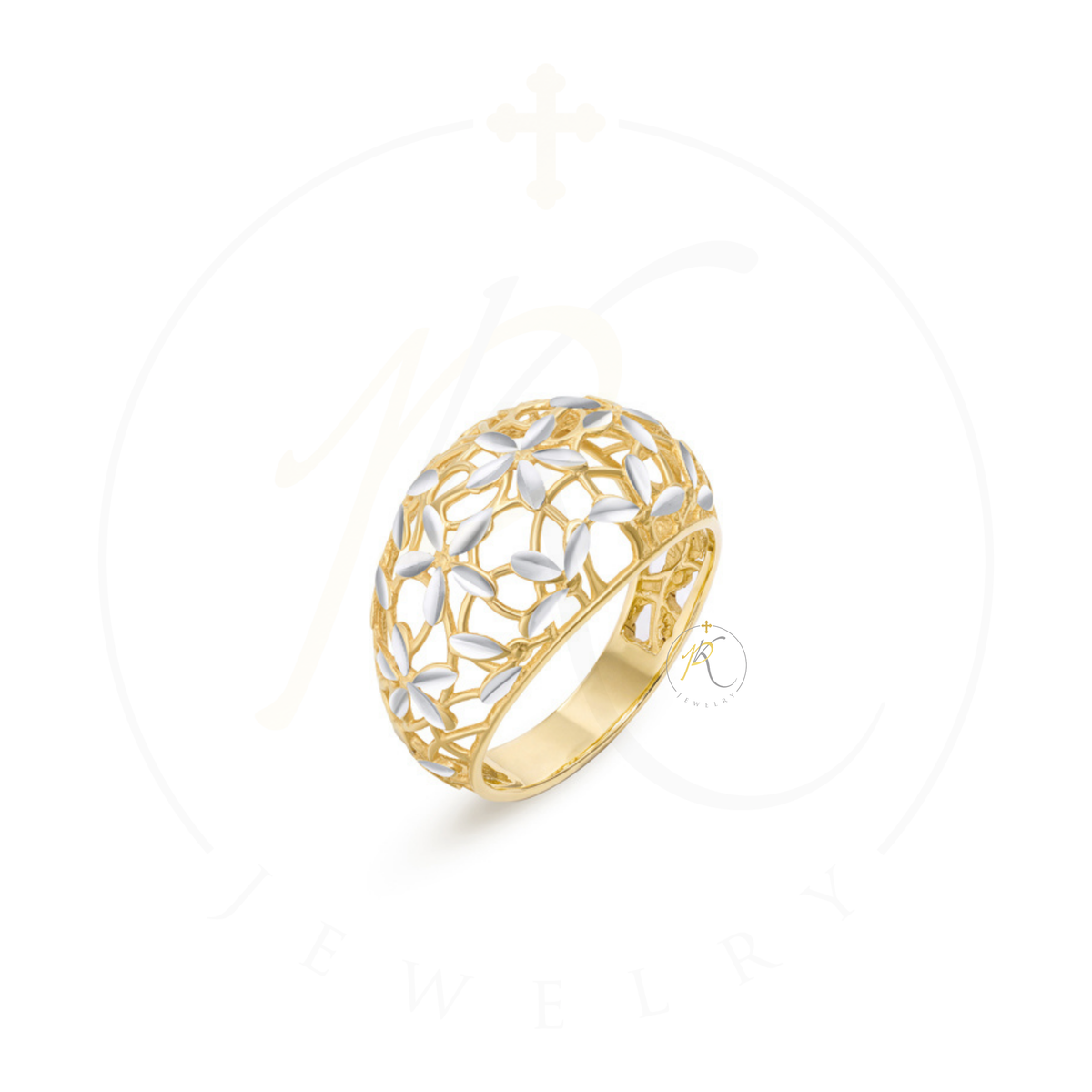 14K Two-Tone Gold Italian Flower Dome Ring