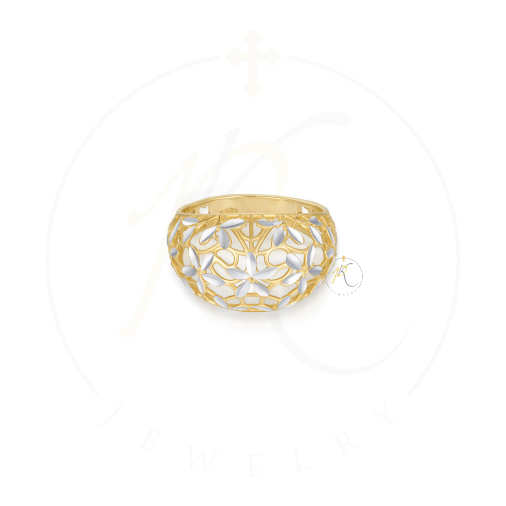 14K Two-Tone Gold Italian Flower Dome Ring