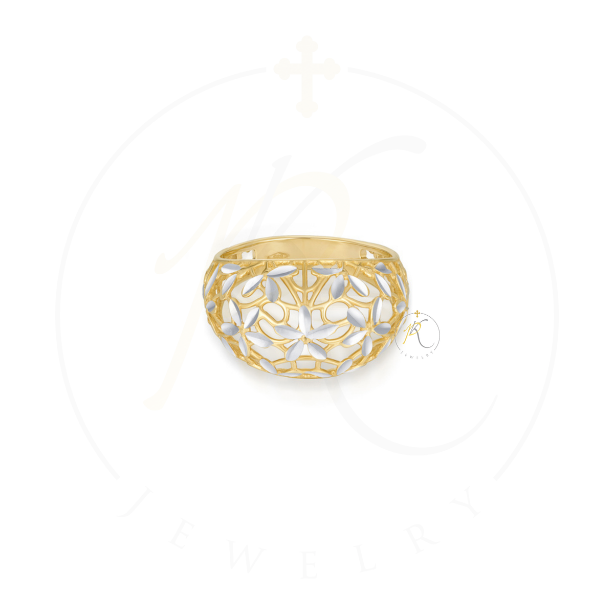 14K Two-Tone Gold Italian Flower Dome Ring