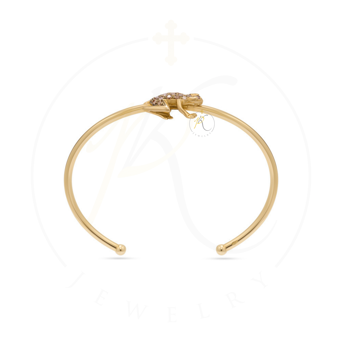18K Gold Rose Pink Diamond Frog Sculpted Cuff Bracelet