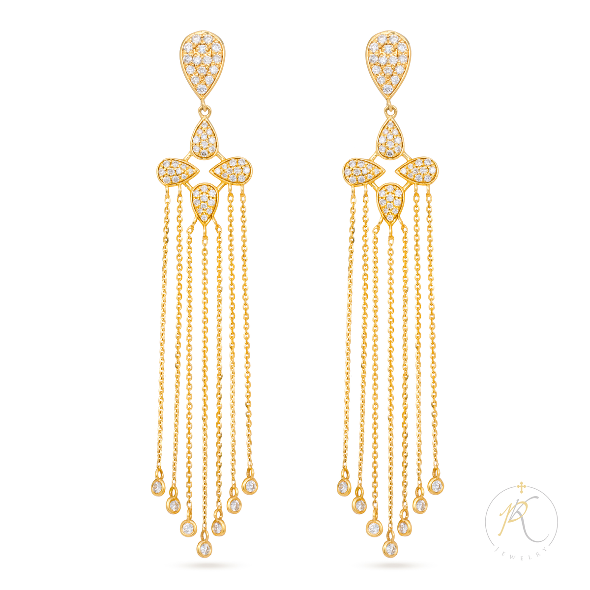 18K Yellow Gold & Diamond Earrings - Tassel & Dangle image 0