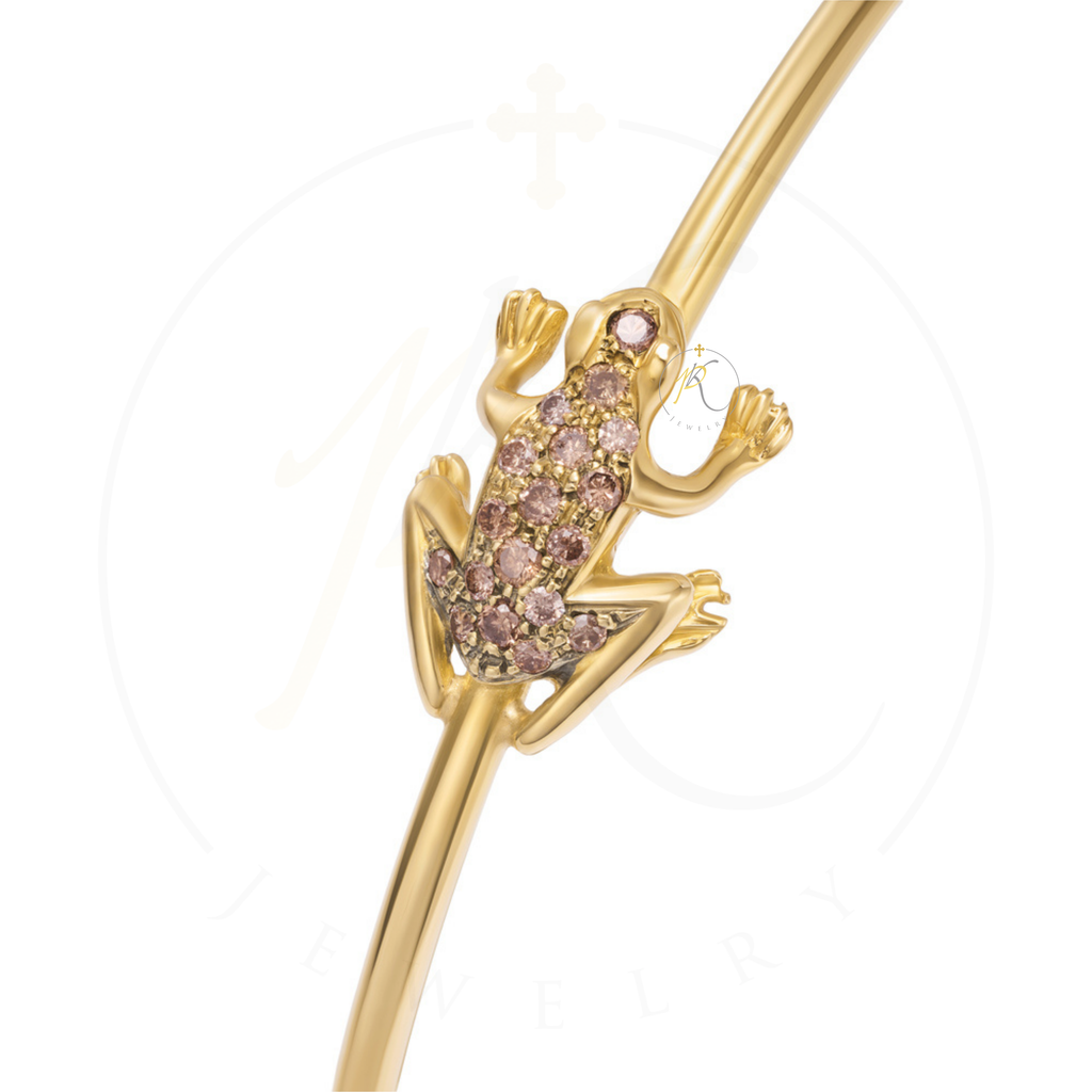 18K Gold Rose Pink Diamond Frog Sculpted Cuff Bracelet