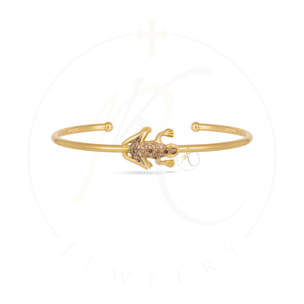 18K Gold Rose Pink Diamond Frog Sculpted Cuff Bracelet