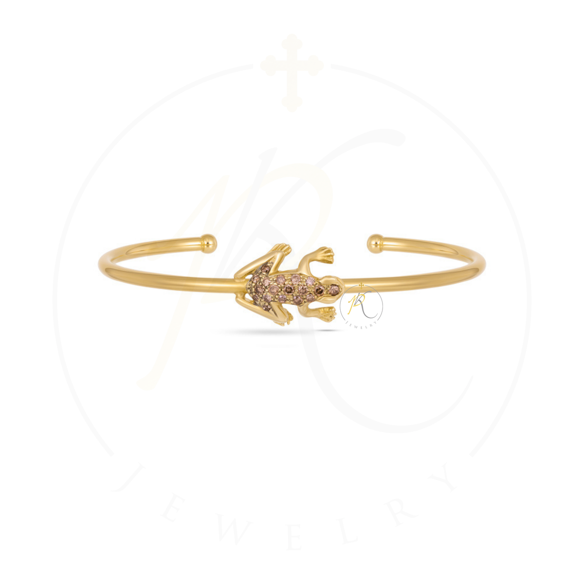 18K Gold Rose Pink Diamond Frog Sculpted Cuff Bracelet