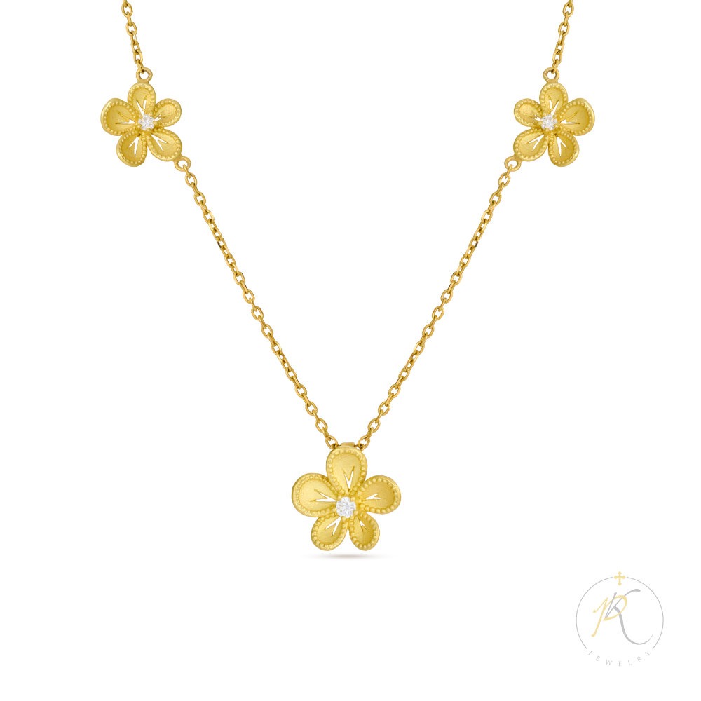 18K Gold Necklace & Diamonds - 2D Flower image 0