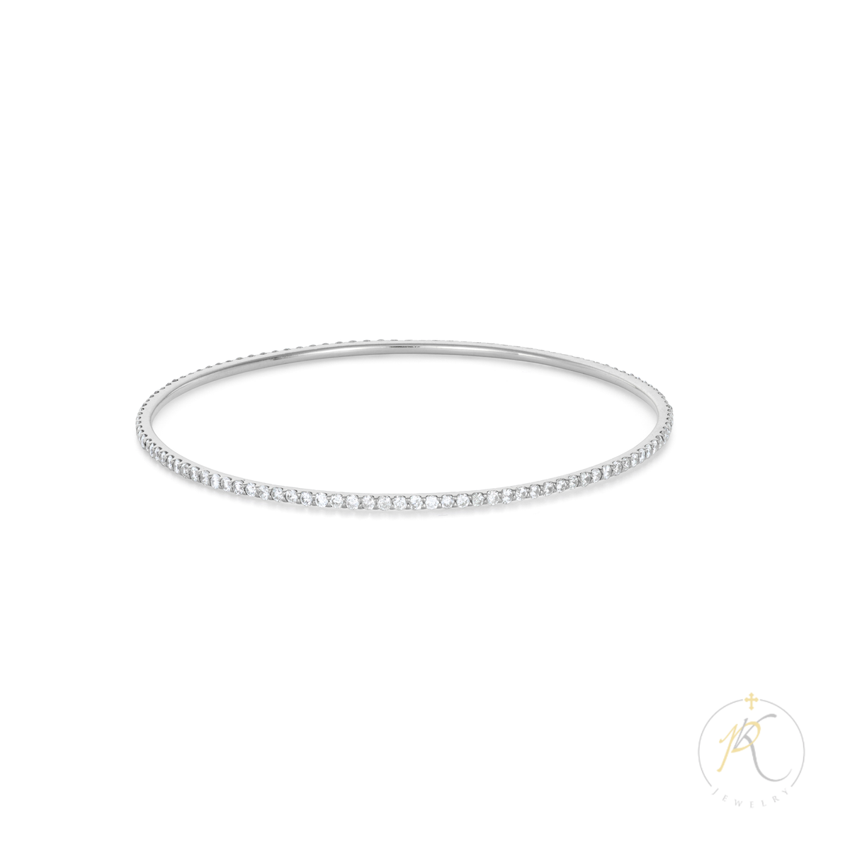 14K White Gold Bangle with Diamonds image 0