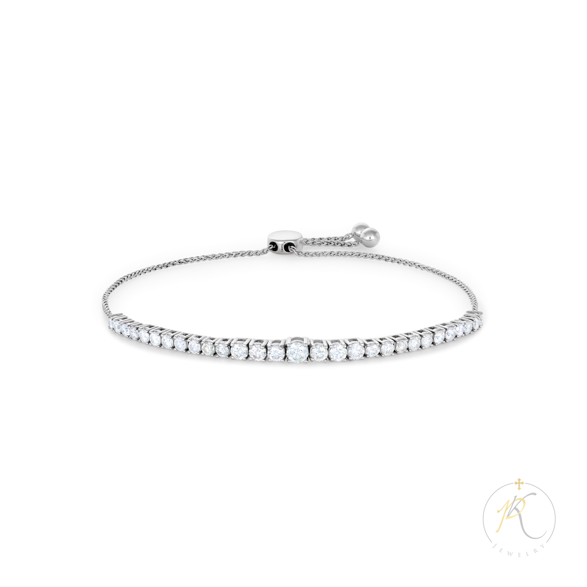 14K White Gold Semi Eternity Chain Bolo & Diamond Design Bracelet image 0