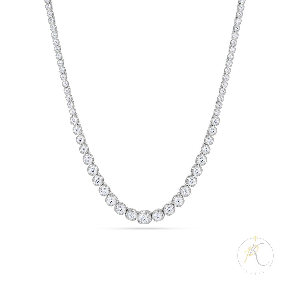 18K White Gold & Diamond Tennis Necklace - Graduated & Clasp Secured image 1