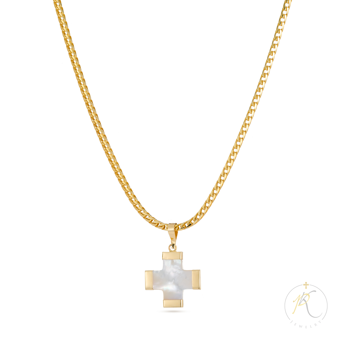 14K Gold Cross MOP 925 chain image 0